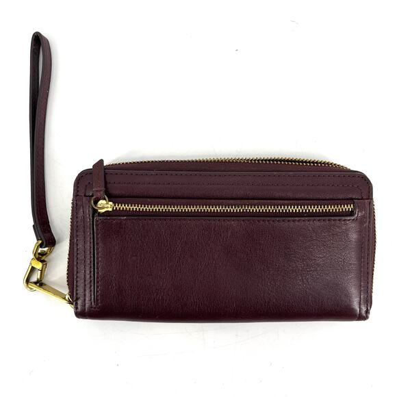 Fossil Logan Purple Multi-Color Striped Zip Around Leather Wallet Wrist Strap - Picture 5 of 9